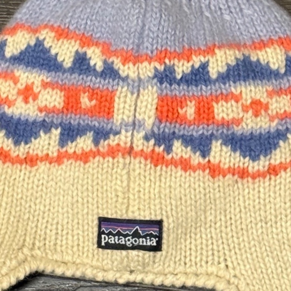 Patagonia Kids Small Wool Earflap Beanie Hat Fleece Lined Fair Isle Aztec - Picture 2 of 5